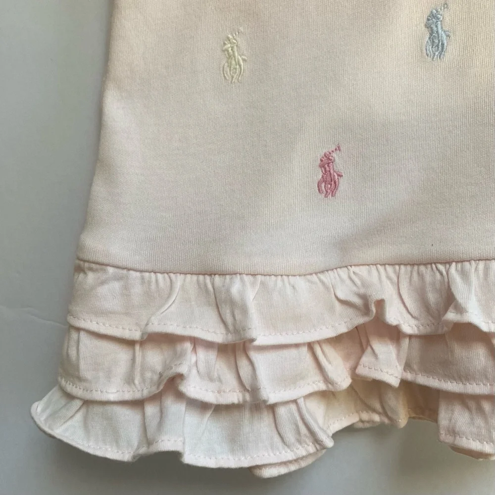Polo Ralph Lauren Dress 9 Months Pink Polo Ponies Ruffle Hem EUC Pastel Baby